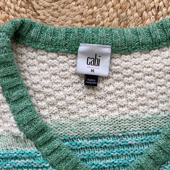 CAbi Green and White V-Neck Sweater - Picture 2 of 3